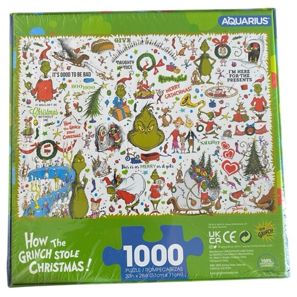 Dr Seuss Grinch & Max Plush Lot w/ 1000 Pc Puzzle How The Grinch Stole Christmas - Picture 5 of 5